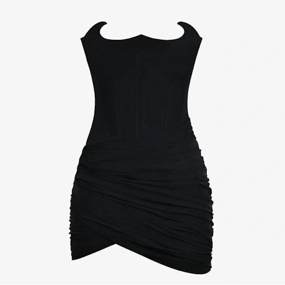 MISTRESS ROCKS Corset Bustier Black Ruched Strapless Mini Dress - Picture 4 of 11